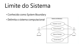 Limite do Sistema
• Conhecido como System Boundary
• Delimita o sistema computacional
Exemplar
 