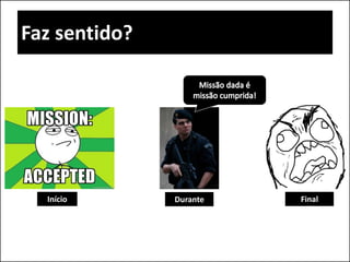 Início Durante Final
Faz sentido?
 