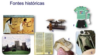 Fontes históricas
E
A
F
C
G
B
D
 