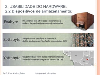 2. USABILIDADE DO HARDWARE:
2.2 Dispositivos de armazenamento.
Profº. Esp. Adeíldo Telles Introdução à Informática
67
 