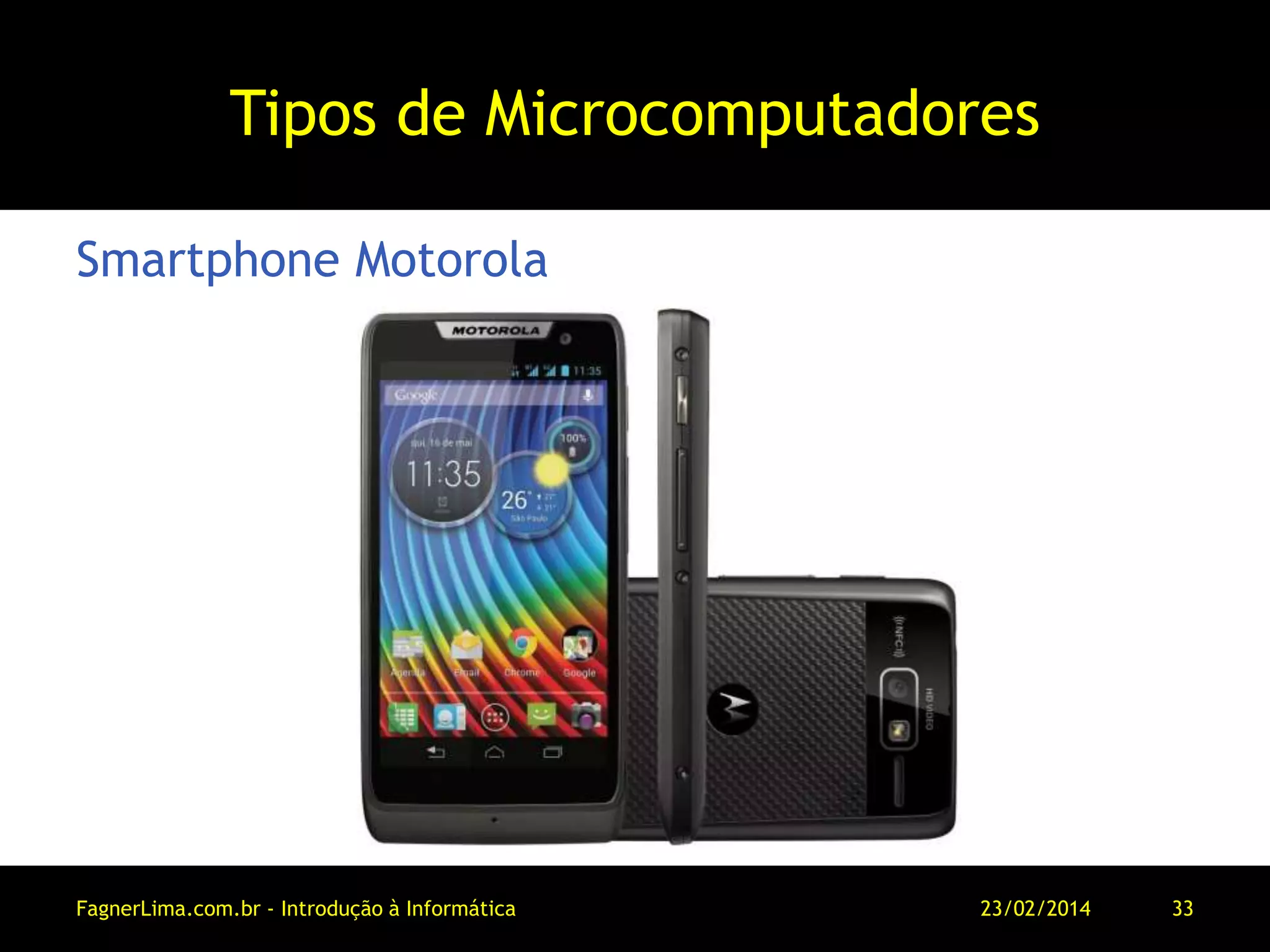 Tipos de Microcomputadores
Smartphone Motorola
11/03/2014FagnerLima.com.br - Introdução à Informática - O Computador 33
 