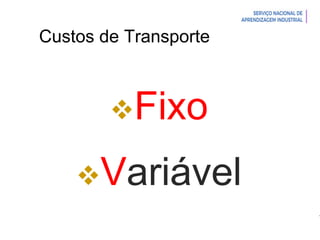 Introdução à Logística
Custos de Transporte
Fixo
Variável
 
