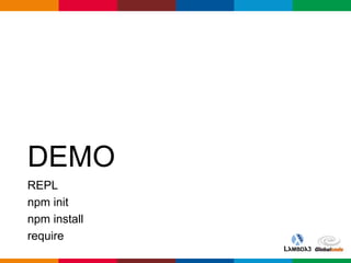 Globalcode – Open4education
DEMO
REPL
npm init
npm install
require
 