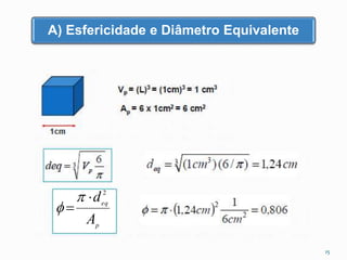 A) Esfericidade e Diâmetro Equivalente 
15 
d 2  
p 
eq 
A 
 
 
 
 