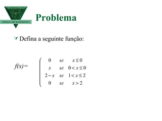 Problema   Defina a seguinte função: f(x)= I SEMANA DE MATEMÁTICA 
