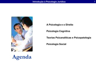 A Psicologia e o DireitoPsicologia CognitivaTeorias Psicanalíticas e PsicopatologiaPsicologia SocialAgenda