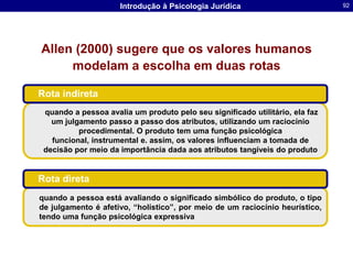 Allen, Ng e Wilson (2002) sugerem que a atitude possui duas funções psicológicas que devem ser influenciadas por valores humanosFunção instrumentalFunção expressivaO desejo que motiva a função instrumental é de que se pode competentemente e efetivamente controlar e manipular o meio. Assim, os benefícios que prendem um sujeito na função instrumental são as qualidades intrínsecas do objeto, o expediente para o fim, a habilidade do objeto para controlar o meioa motivação para a função psicológica da atitude expressiva é a necessidade de expressão do self