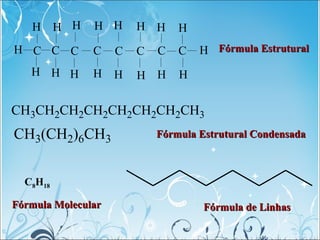 C CC C C CC C
H
H H
H
H
HH
H
H H H H H
HH
H
HH
Fórmula EstruturalFórmula Estrutural
CH3CH2CH2CH2CH2CH2CH2CH3
Fórmula Estru...