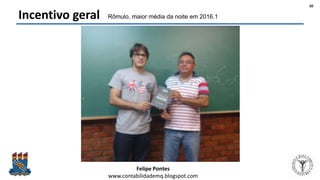 Felipe Pontes
www.contabilidademq.blogspot.com
Incentivo geral
30
Rômulo, maior média da noite em 2016.1
 