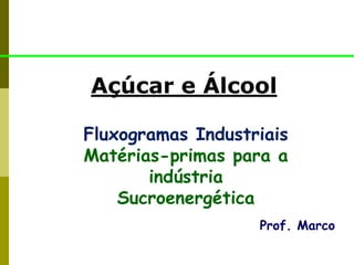 Açúcar e Álcool
Prof. Marco
Fluxogramas Industriais
Matérias-primas para a
indústria
Sucroenergética
 