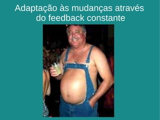 Metodologias ágeis Início : metodologias leves para contrastar com as metodologias rigorosas/pesadas. Agilidade : “habilidade tanto para criar quanto para responder às mudanças, de modo a lucrar em um ambiente turbulento de negócios.” [Jim Highsmith] 