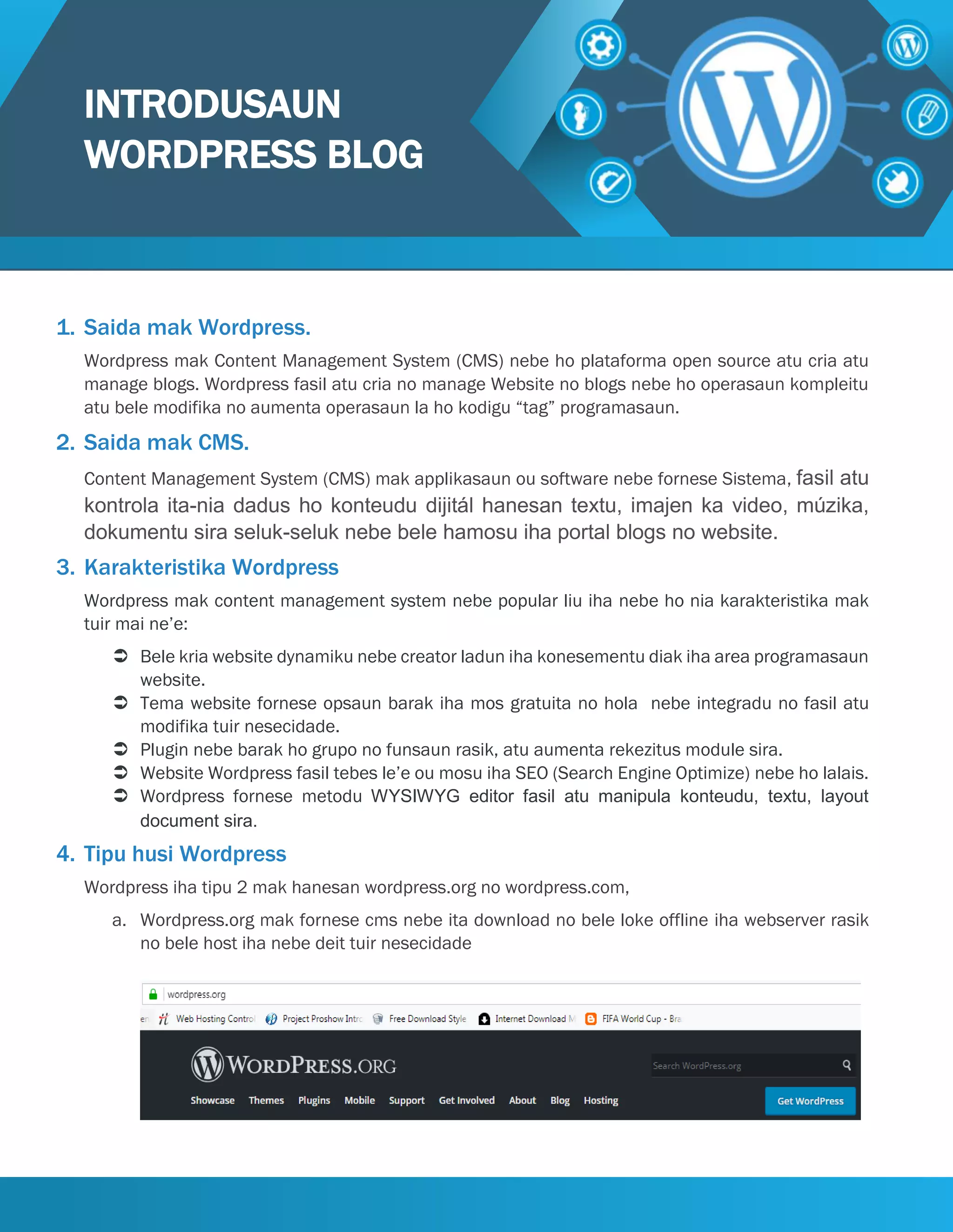 Introdusaun Wordpress Blog v1 Tetun Timor Leste | PDF