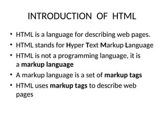 html - fgg - html by prasad html introduction: html... Introduction to HTML for under-graduate studnets | PPT