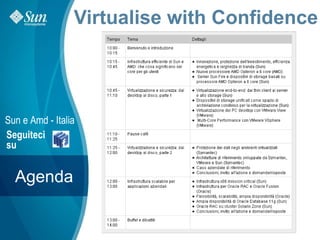 Virtualise with Confidence




Sun e Amd - Italia
Seguiteci
su


  Agenda


                       Sun Confidential: Internal Only   1
 