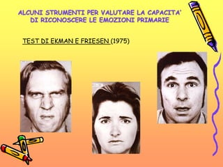 ALCUNI STRUMENTI PER VALUTARE LA CAPACITA’
DI RICONOSCERE LE EMOZIONI PRIMARIE
TEST DI EKMAN E FRIESEN (1975)
 