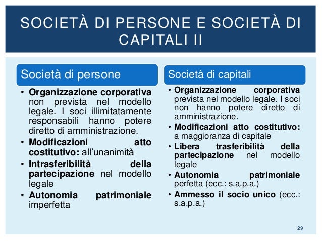 Differenza Societa Di Capitali E Di Persone Introduzione alle società nel sistema legislativo italiano.