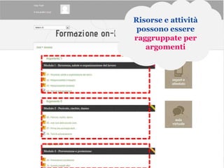 Risorse e attività
 possono essere
raggruppate per
   argomenti
 