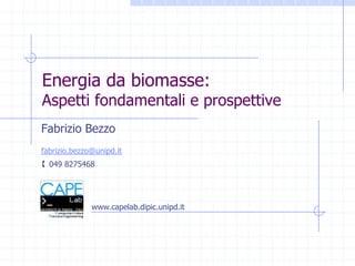 Energia da biomasse:Aspetti fondamentali e prospettive Fabrizio Bezzo fabrizio.bezzo@unipd.it 049 8275468 www.capelab.dipic.unipd.it 