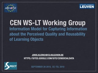 Introduction CEN WS-LT on social data