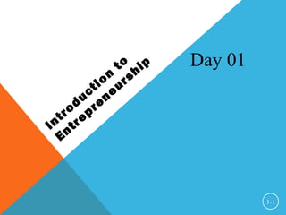 Introduction
to
Entrepreneurship
1-1
Day 01
 