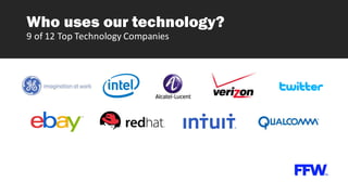 Who uses our technology?
9	
  of	
  12	
  Top	
  Technology	
  Companies
 