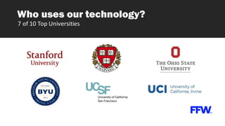 Who uses our technology?
7	
  of	
  10	
  Top	
  Universities
 