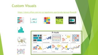 20
Custom Visuals
https://store.office.com/en-us/appshome.aspx?productgroup=PowerBI
R visuals
 