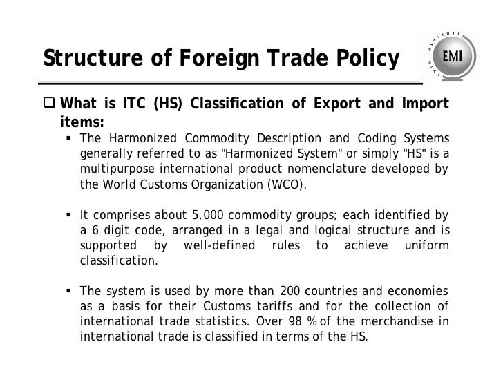 Indian trade classification' based on harmonized commodity description and coding system
