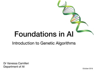 Foundations in AI
Introduction to Genetic Algorithms
Dr Vanessa Camilleri 

Department of AI
October 2018
 