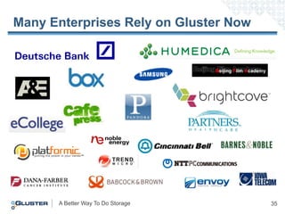 Many Enterprises Rely on Gluster Now




      A Better Way To Do Storage       35
 