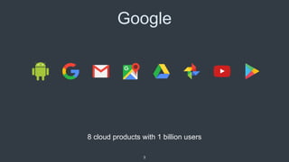 Google
8 cloud products with 1 billion users
3
 