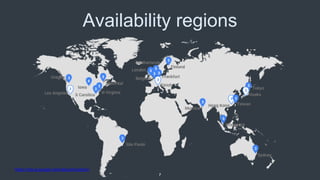 Availability regions
7
https://cloud.google.com/about/locations
 