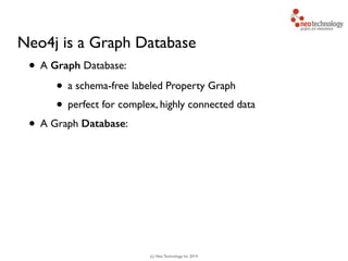 (c) Neo Technology, Inc 2014
Neo4j is a Graph Database
• A Graph Database:
• a schema-free labeled Property Graph
• perfect for complex, highly connected data
• A Graph Database:
 