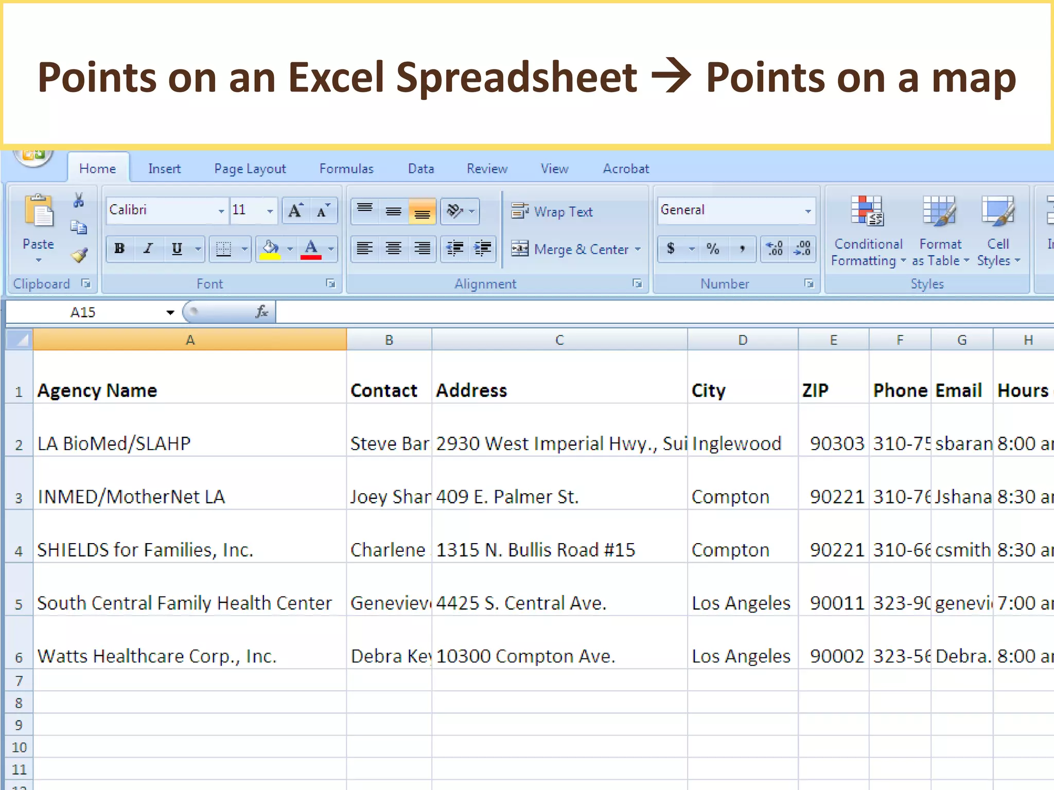 Points on an Excel Spreadsheet  Points on a map
 