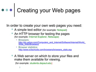 Comprehensive Introduction to HTML and Web Page Creation Techniques | PPT
