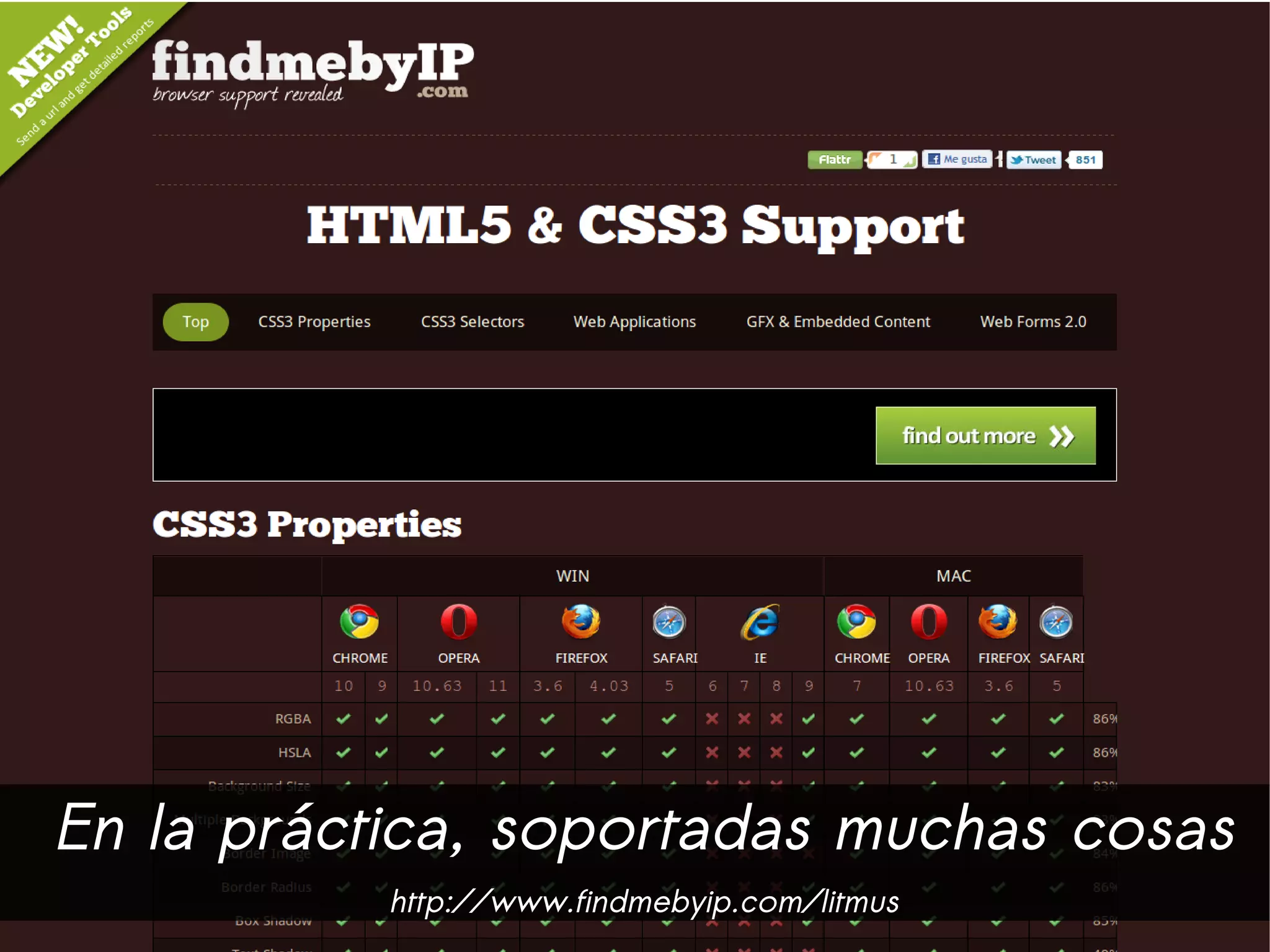 En la práctica, soportadas muchas cosas
           http://www.findmebyip.com/litmus
 