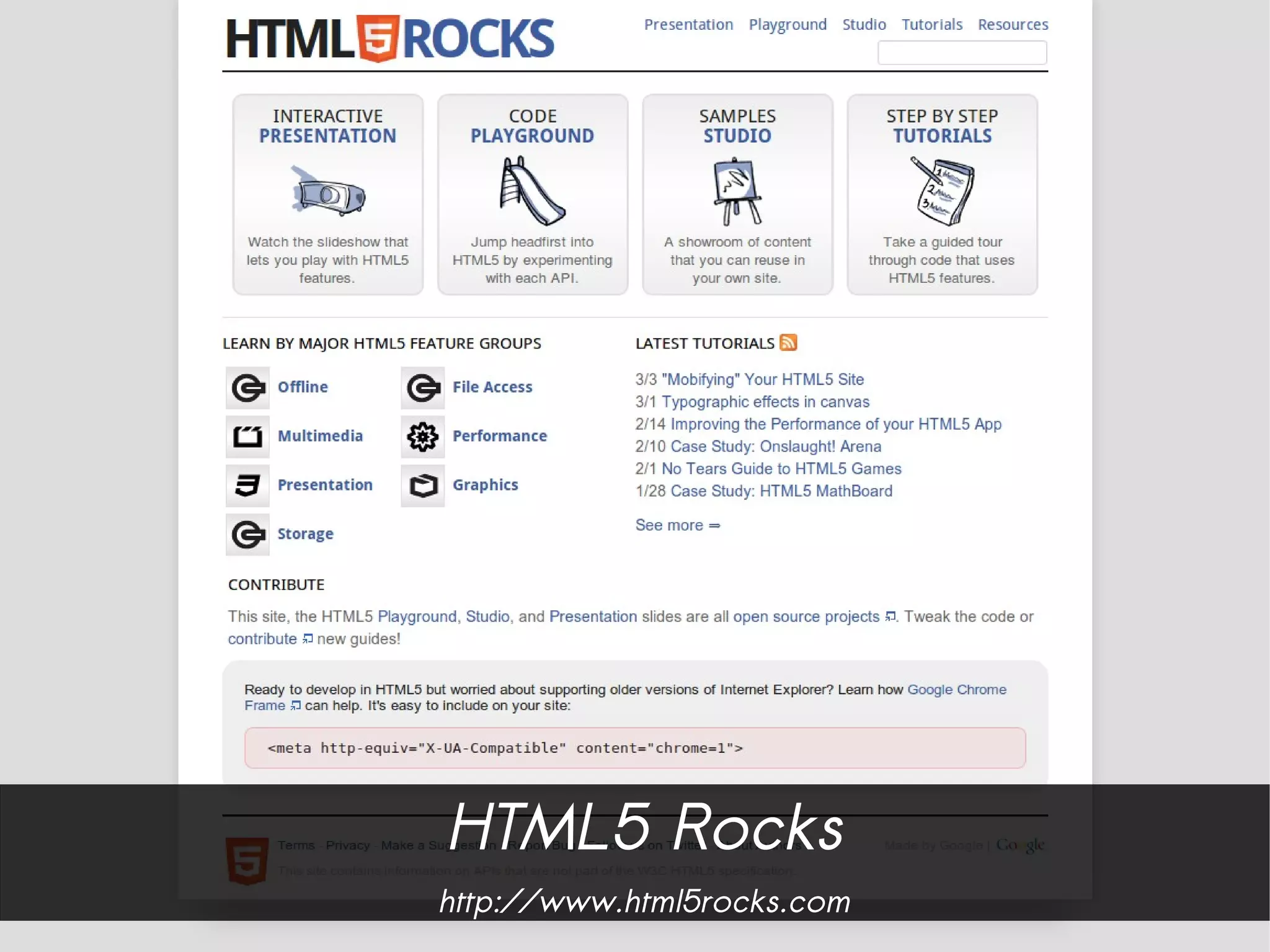 HTML5 Rocks
http://www.html5rocks.com
 