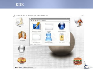 - Sistema de Janelas para sistemas Unix.
- Diversas interfaces gráficas: Gnome, Kde, WindowMaker,
Enlightenment, Xfce, FluxBox, etc...
- Rica em recursos visuais e aplicativos
Sistema X Windows
 