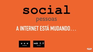 A INTERNET ESTÁ MUDANDO…
social
pessoas
w w w
conteúdo
web 2.0
serviços
 