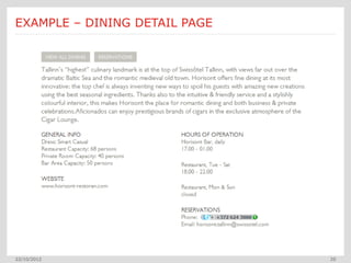 EXAMPLE – DINING DETAIL PAGE




22/10/2012                     20
 