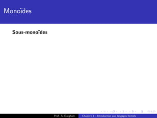 Mono¨
    ıdes

  Sous-mono¨
           ıdes




                  Prof. A. Dargham   Chapitre 1 : Introduction aux langages formels
 