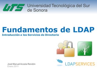Universidad Tecnológica del Sur
                     de Sonora



Fundamentos de LDAP
Introducción a los Servicios de Directorio




    José Manuel Acosta Rendón
    Enero 2011
 