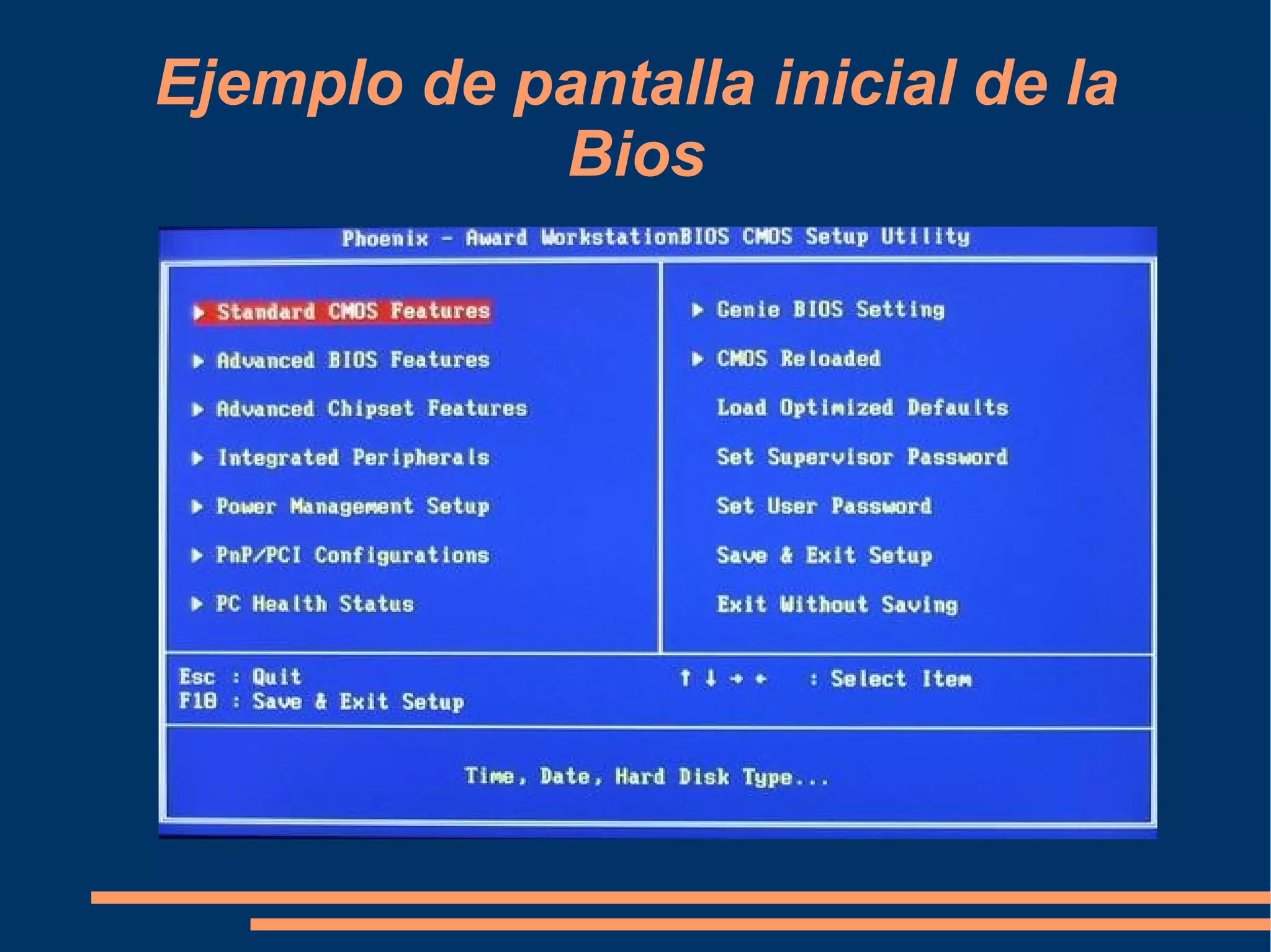Ejemplo de pantalla inicial de la Bios 