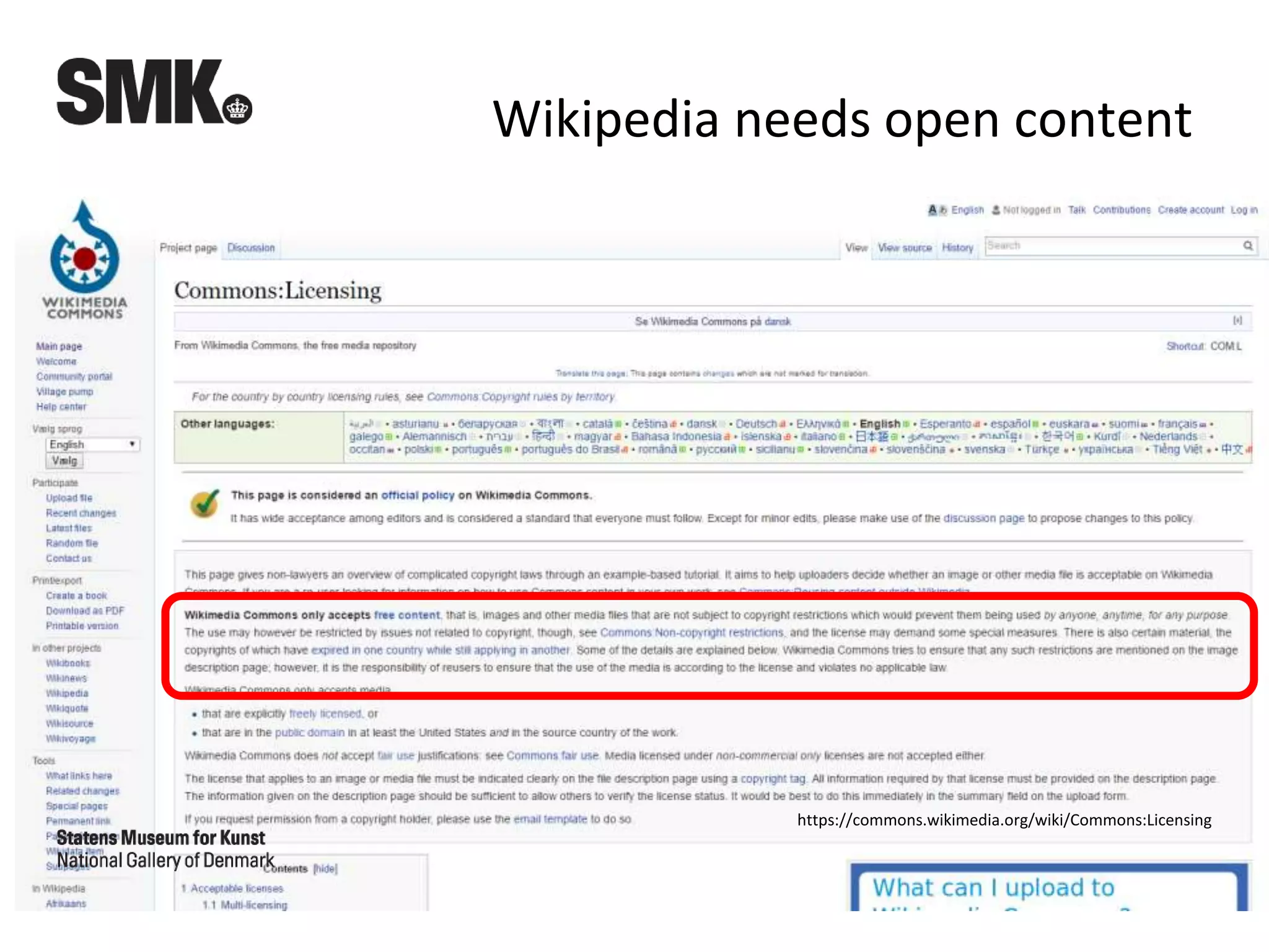 Wikipedia needs open content
https://commons.wikimedia.org/wiki/Commons:Licensing
 