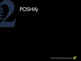 2      POSHify
STEP




                 Microformats: Web Semantics & More
 