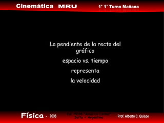 La pendiente de la recta del gráfico espacio vs. tiempo representa la velocidad 