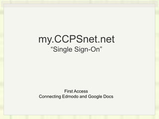 my.CCPSnet.net
“Single Sign-On”

First Access
Connecting Edmodo and Google Docs

 