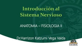 Introducción al
Sistema Nervioso
ANATOMIA – FISIOLOGIA II
Dr.Harrizon Katzumi Vega Valda
 