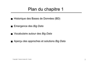 Copyright L.Tamine-Lechani & L. Soulier 2
Plan du chapitre 1
! Historique des Bases de Données (BD)
! Emergence des Big Data
! Vocabulaire autour des Big Data
! Aperçu des approches et solutions Big Data
 