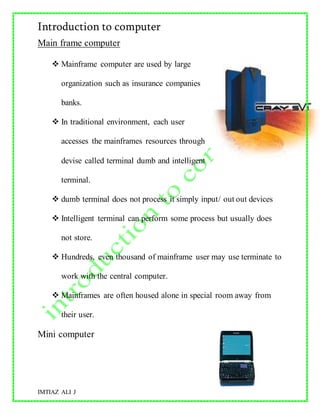 Mainframe Computer In Hindi Introduction.pdf Introduction of computer Book | DOC